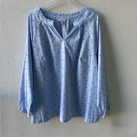 croft & barrow Tops - Croft & Barrow 3X Long Sleeve Popover Top Blue NWT Casual Office Ruffle Neck